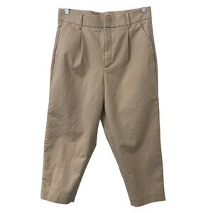 Banana Republic Cropped Trouser Womens 12P Khaki Pleated High Rise Barrel Preppy